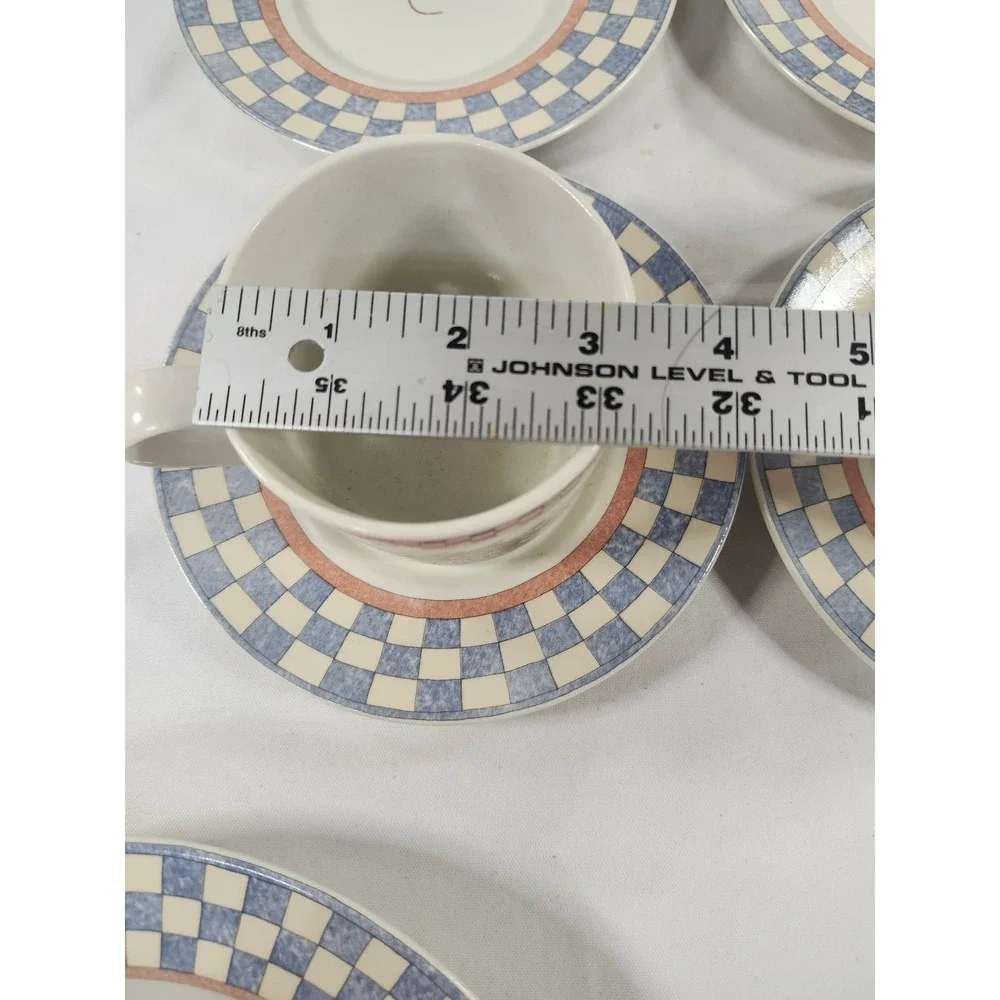 International Tableworks Apple Basket Susan Winget Stoneware Set Blue Checkered